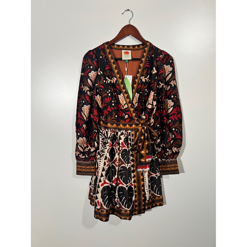 NEW Farm Rio Tapestry Garden V-Neck Belted Mini Dress Size XS Anthropologie - Picture 3 of 8